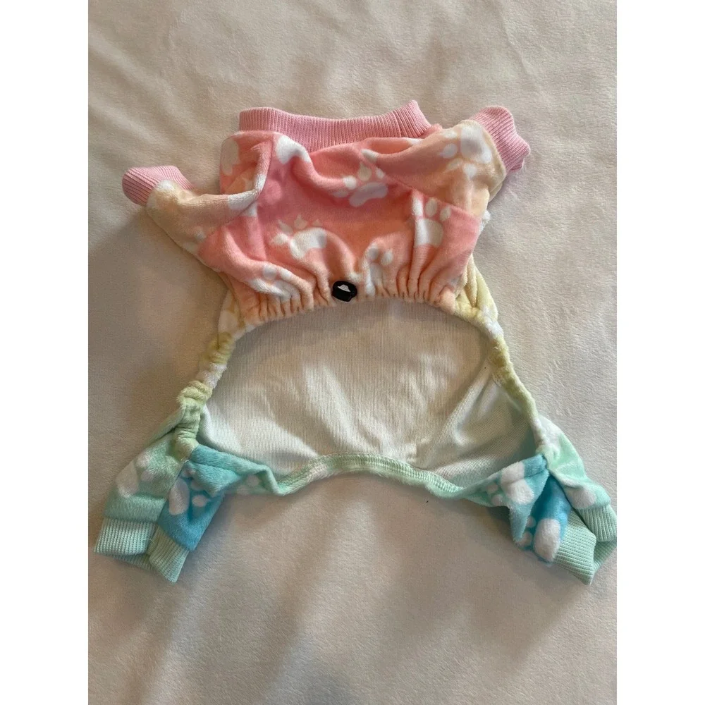 CuteBone Dog Pajamas Rainbow Ombre Paw Print Fleece Pet One Piece XS